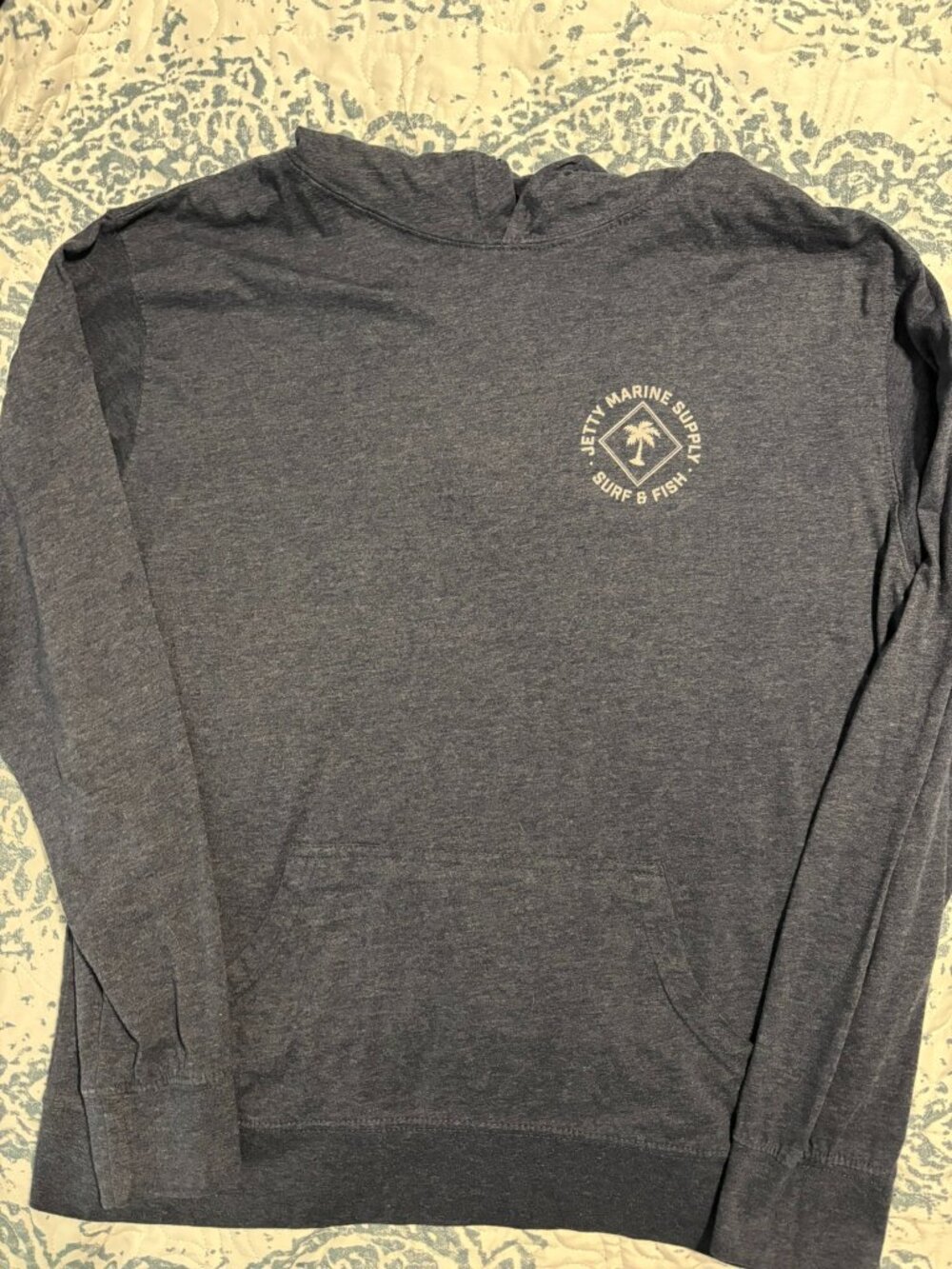 ⚓️ Jetty Marine Supply 'Surf & Fish' Lightweight Hoodie Shirt Navy Blue